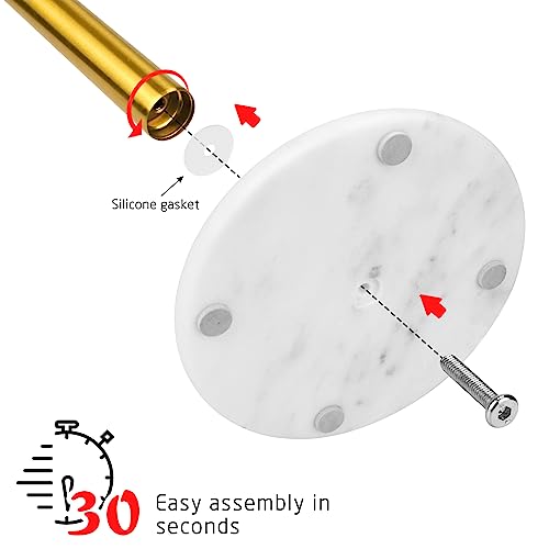 Heshibi Paper Towel Holder Countertop With 7" Weighted White Marble Base - Modern Free Standing Paper Roll Holder, Brushed Gold Stainless Steel Stand Paper Towel Holder For Kitchen And Bathroom #TOP4