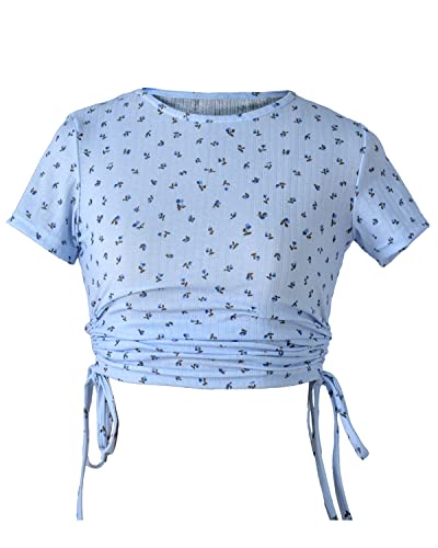 Cobciecs Chemise Crop Top Femme Moulant Haut Femme Chic Ete Sexy T-Shirt a Manche Courte Femme Elegant Bleu S Cover