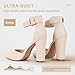 IDIFU Women's IN4 Pedazo High Block Heels Pumps Pointed Closed Toe Ankle Strap Dress Wedding Shoes (Nude Nubuck, 9 M US)