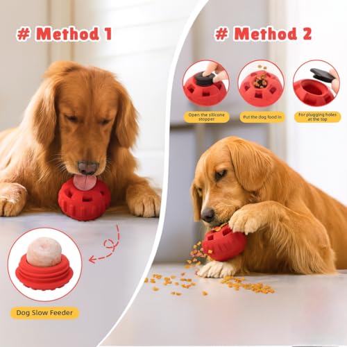 Image of Dog Chew Toys for Aggressive Chewers Large Medium Breeds, Puzzle Toys Interactive Treat Dispensing Slow Feeder Indestructible Durable Safe Rubber Teeth Clean Toys (Red Medium)