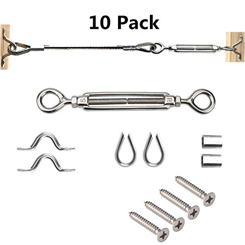 Senmit 10-Pack Cable Railing Kits, 1/8 Heavy Duty Stainless Steel Cable Railing Hardware, for Wood Posts, DIY Balustrade, with Jaw Turnbuckles Installation Guide