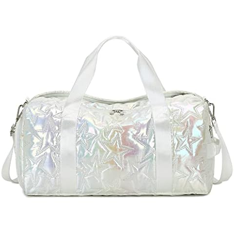 Forestfish Gym Bag With Shoes Compartment, Dance Bag Weekender Bags For Women Overnight Travel Lightweight Waterproof, Silver Cover