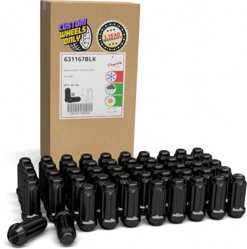 Image of Wheel Accessories Parts 60 Pcs 9 /16 inch Thread Truck 2.00 inch Long Spline Lug Nuts Black Chrome 6 Spline Fits Ram 2500 3500 Ford F250 F350 Chevrolet GMC C20 C30 K20 K30 C2500 C3500