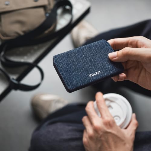 Image of VULKIT Slim Minimalist Card Holder RFID Blocking Leather Credit Card Holder Front Pocket Wallet Magnetic Closure, Denim Blue