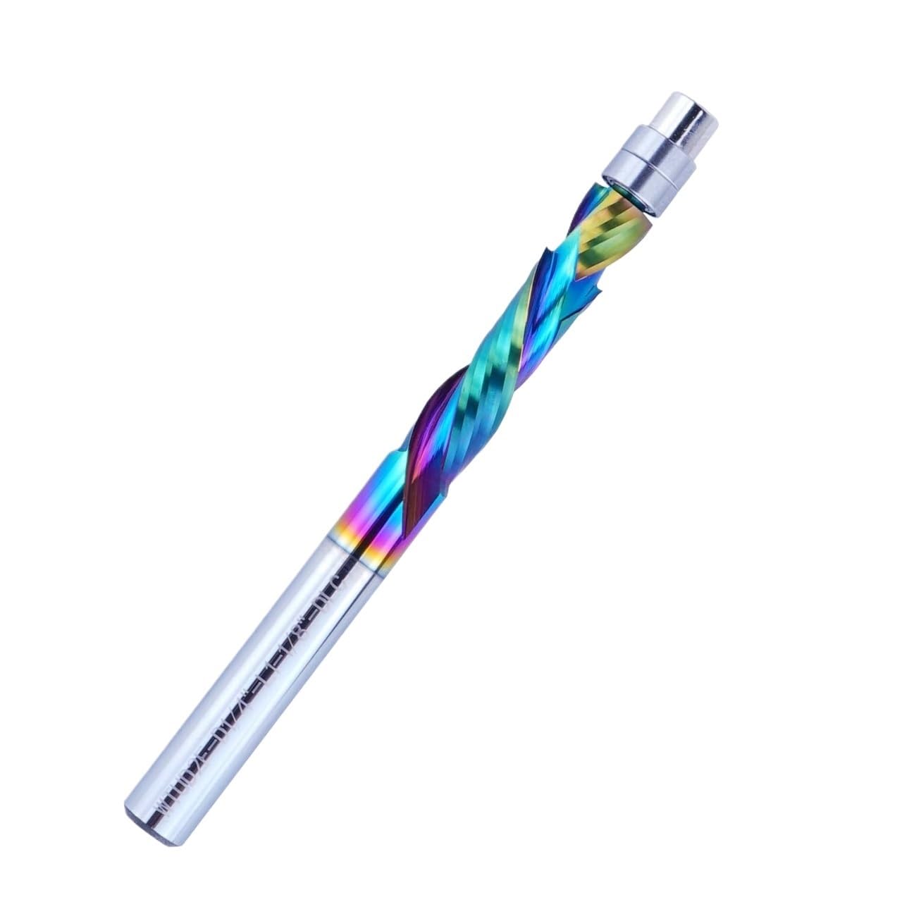 1 szt. frezy z węglika spiekanego powłoką DLC, prowadzone łożyskiem, 2 ostrza, spiralne frezowanie na równo powierzchnią, trzpień 8 mm, frez trzpieniowy do obróbki drewna(WTUD2F-D8.0-L32-DLC)