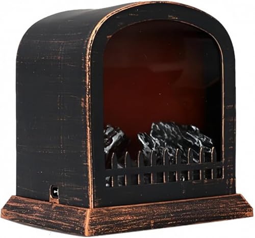 Image of Small Cozy Fireplace Lantern Traditional Realistic Log Wood Burning Flame Effect Ligh LED Charcoal Style Table LampFor Indoor & Outdoor Use
