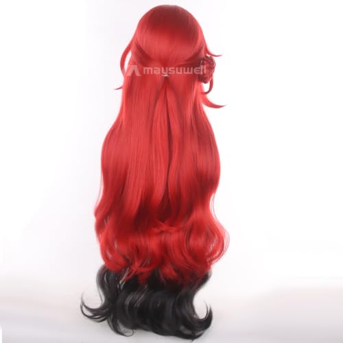 Image of Red Black Gradient Long Wavy Wig for Women Cos Hime Pricess Nova