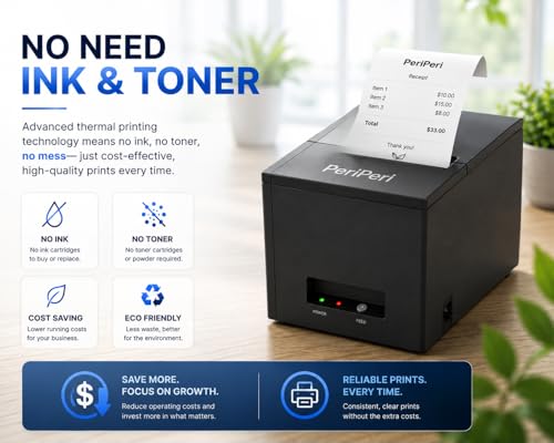 Image of PeriPeri 80mm USB+Bluetooth Thermal Receipt Printer 290mm /s High Speed Printing, Inkless POS Billing Printer with Auto Cutter & Beeper, for Android, Windows & Mac 3inch Receipt Printer 1 Year Warranty
