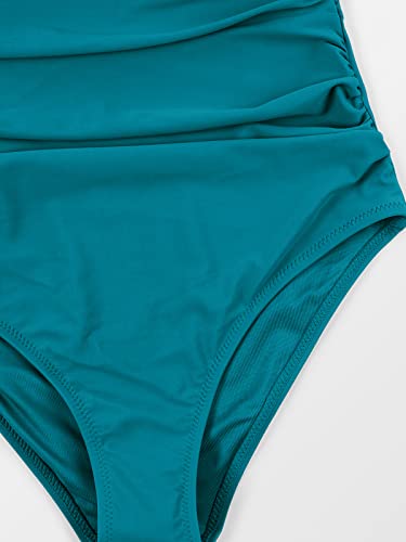 Image of CUPSHE Women Deep V Neck One Piece Halter Swimsuit | Backless,Ruched,Tummy Control,Soft Removable Cups,Flattering Bathing Suit For Vacation And Beach