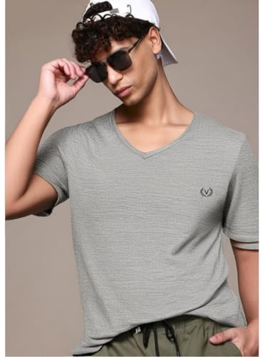 Image of Mack Jonney Regular Solid Cotton Blend V Neck T Shirt for Men