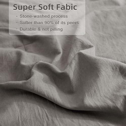 Image of QSH Shabby Grey Ruffled Chic Comforter Queen Size, Farmhouse Boho Bedding Comforter Sets, 3 Pieces All Season Microfiber Inner Fill Bedding, Ultra Soft Lightweight Comforter Queen for Bed