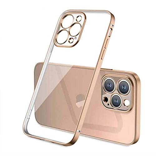 Coque de Luxe pour iPhone 13 Pro Max en Silicone avec Cadre Carré Doré