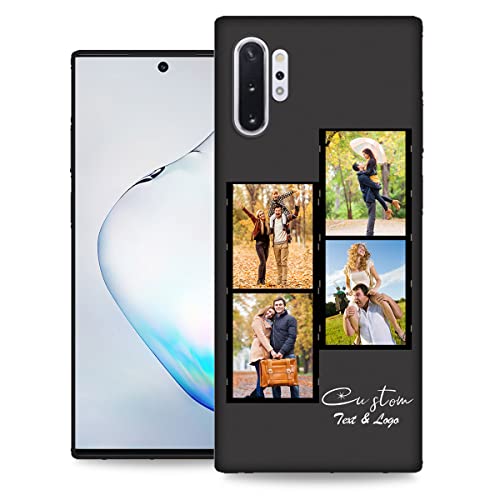 Personalize Phone Case for Samsung Galaxy Note 10 Plus with Four Photos - Customize Note10 + Mobile-Phone Covers by Multiple Pictures Text Name | Custom Made Phone Cover Soft Black 6.8-inch