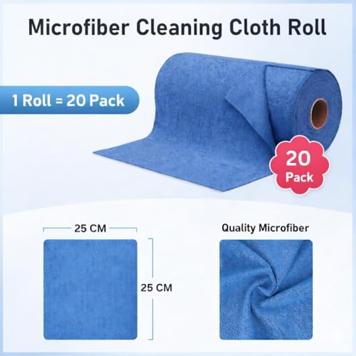 Image of Microfiber Cleaning Cloths, Kitchen Choice 20 Pcs (25 x 25 cm) Microfiber Cloths Roll, Super Absorbent, Washable and Reusable, Microfibers for Car /Window /Kitchen /Glass Polish