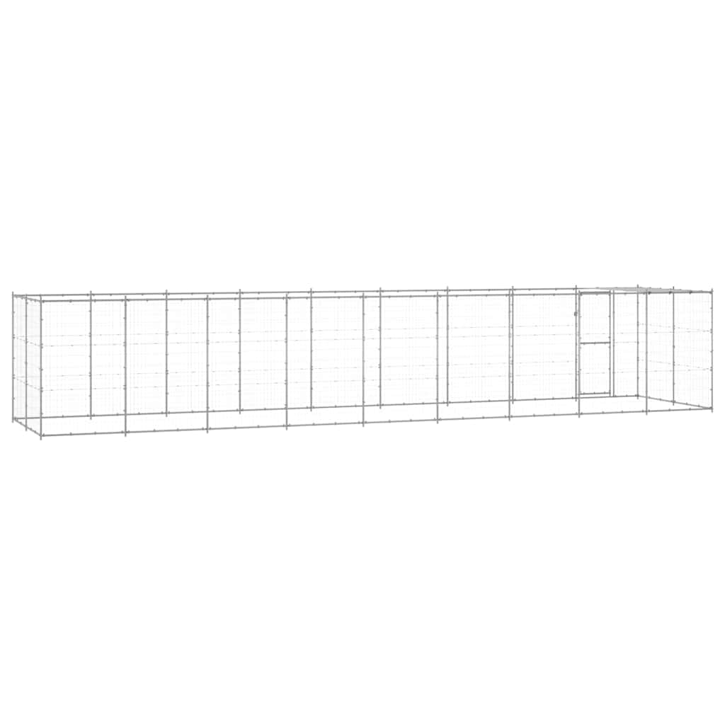 Cuccia esterna in acciaio zincato con tetto, 21,78 m² | Rete perimetrale ventilata, porta con chiavistello, tetto in polietilene resistente all'acqua