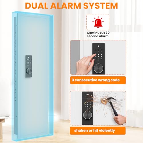 Image of 53.15 inch Wall Safe Between the Studs, Hidden Safe with Dual Alarm System and Silent Mode, Wall Gun Safe with 3 Adjustable Shelves and Magnetic Slot (White-Digital)