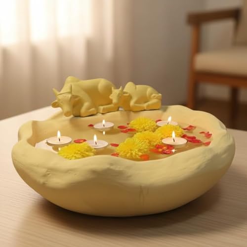 Image of eCraftIndia Animal Statues Decorative Urli Bowl for Home Decor (Resin) | Urli Set for Decoration Floating Flowers Tea Light Candle Holder | Diwali Decoration Items Gifts for Family and Friends