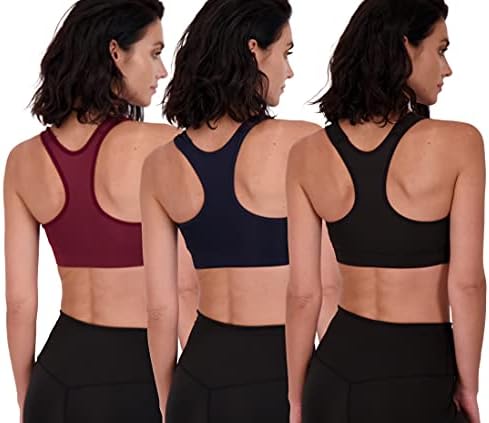 3 Pack: Women’s Mid Impact Support Sports Bra – Workout Gym Activewear Bra with Removable Cups