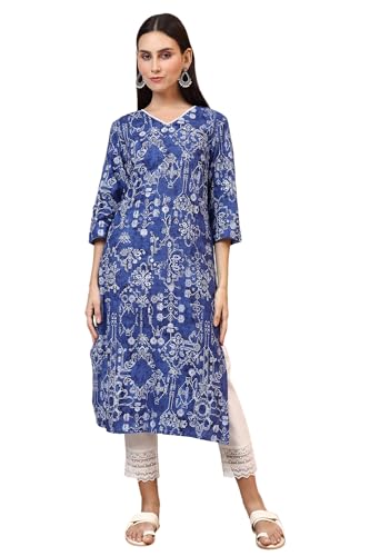 Image of W for Woman Pink Bold Geometric Printed Pure Cotton Straight Kurta
