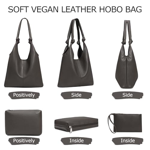 Image of Vegan Leather Hobo Purses set, Slouchy Shoulder Bag Knotted Hobo Bags for Women with a small Purse and Clutch Handbag