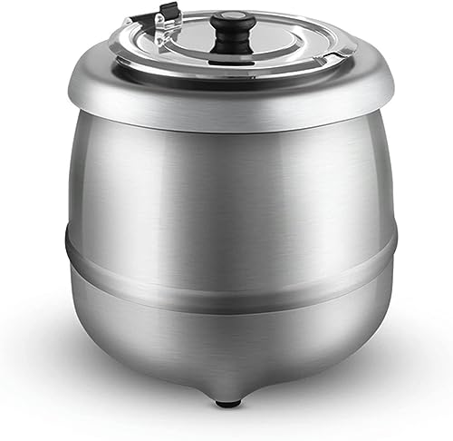 TBLOTYD Stainless Steel Electric Soup Kettle, 10 L Countertop Food Buffet Soup Warmer Pot with Hinged Lid, for Restaurant Thermal Chili Sauce Gravy and Soup,Silver