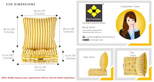 Image of Woven Quilted Floor Cushion Set 40x40x8 CM Yellow Stripe with Fillers & Back Cushion, Large Size for Seating, Patio Seat, Meditation, Yoga, Pooja, Guests, Living 16x16x4 Inch