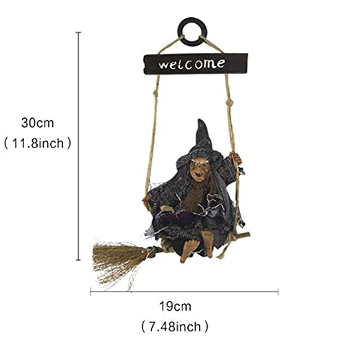 Iywish Halloween Hanging Witch Flying Witches Broom Wizard Scary Hanging Ghost Skull Skeleton Decoration Toys Ornaments Halloween Decor Haunted House Party Props Animated Witch Garden Outdoor Figure #TOP2