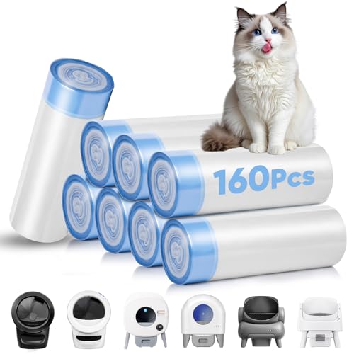 160 Count Cat Litter Box Liners Compatible with Litter Robot 3 & 4, Cat Litter Liners for Automatic Litter Box, 10-12 Gallon Heavy Duty Waste Bags with Drawstrings, 25.19" x 15.7"