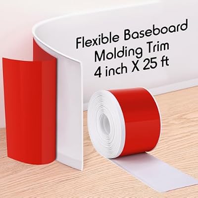 Frienda 4 Inch x 25 ft Flexible Baseboard Molding Trim Peel and Stick Vinyl Wall Base Cove Base Self Adhesive Rubber Vinyl Wall Base, White