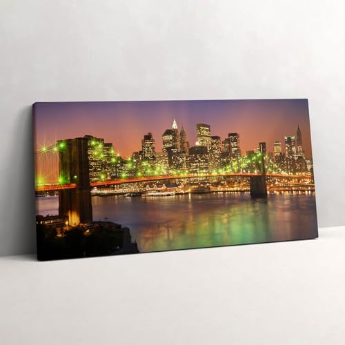 Tableau photo sur toile Pont de Brooklyn de nuit 100x50cm pour décoration murale salon