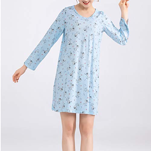 Women's Cotton Sleepwear Long Sleeves Nightgown Print Tee Sleep Dress (X-Large, Kitty)