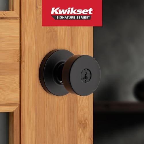 Image of Kwikset Pismo Front Door Knob with Lock and Key, SmartKey, Matte Black