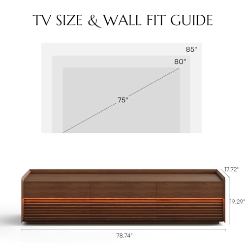 Image of POVISON Fully-Assembled Mid Century Modern TV Stand, 78.74 inch Wood Media Console with Adjustable LED Light, Entertainment Center with Storage for Living Room