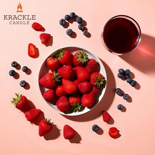 Image of Krackle Candle | Strawberry Wine | 16 oz Scented Candle with Natural Crackling Wooden Wick | Poured in the USA | Fruity Strawberry & Summer Berry Fragrance