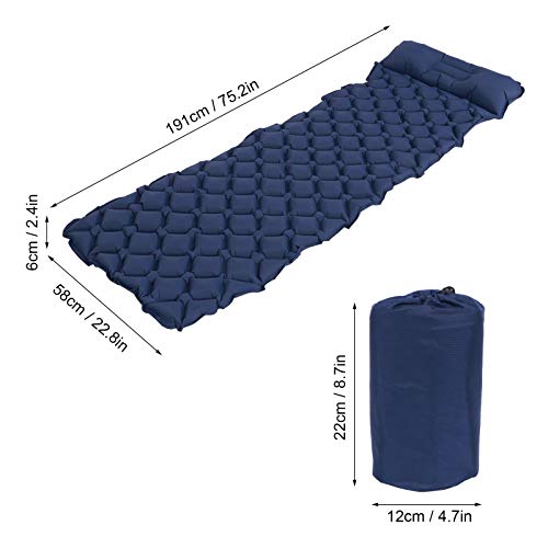 Tapete para dormir com ar, tapete para mochila, tapete inflável leve para viagem de piquenique (azul