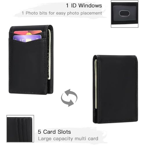 Genuine Leather Wallet for Men Slim RFID Blocking Front Pocket Card Holder with Money Clip Minimalist Design Compact for Everyday Carry (Black)4