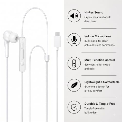 Generic Type C Wired Earphone White - Image 5