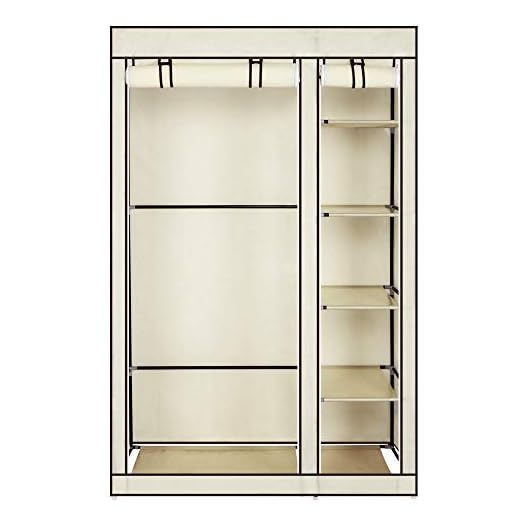 Bonnlo Armoire Tissu, avec Penderie et Étagères, Stable, Armoire de Rangement, 110 x 45 x 175 cm, Beaucoup de Rangement, Pliable, Beige