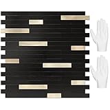 STICKGOO Peel and Stick Backsplash Tile, Stick on Backsplash for Kitchen and Bathroom, Black Mixed Gold Metal Composite Self Adhesive Wall Tiles(10 Sheets)