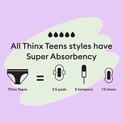 Thinx Teens Brief 3-Pack Period Underwear For Teens, Cotton Underwear Holds 5 Tampons, Feminine Care Period Panties, Party Combo, 9-10 #TOP2