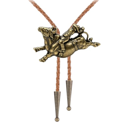 Image of Jeilwiy Bolo Tie for Men Western Cowboy Tie Necklace Gold Bolo Tie Leather Necktie Halloween Tie Accessories for Women
