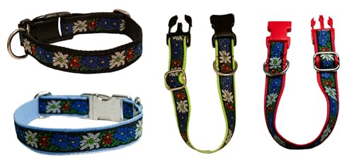 Hundehalsband Hund Halsband Trachten Edelweiß Gr. S M L XL 30 cm bis 44 cm verstellbar 2,5 cm breit in verschiedenen Farben rot grün blau schwarz