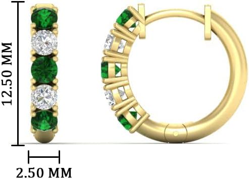 SHIV IMPEX JEWELS 0.50 Carat 5 Stone Diamond with Green Emerald Huggie Hoop Earrings 14K Yellow Gold Finish 925 Sterling Silver