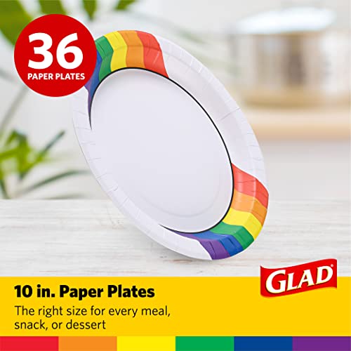Glad Everyday Round Disposable 10” Paper Plates With Rainbow Design | Heavy Duty Soak Proof, Cut-Resistant, Microwavable Paper Plates For All Foods & Daily Use | 10 Inches, 36 Count #TOP1