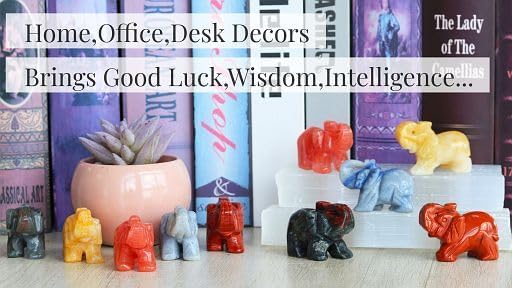 Miniatura 6 de YATOJUZI Decoración de elefante de aventurina azul de 2 pulgadas, bonita piedra natural pulida tallada a mano, escultura grande, figuritas de