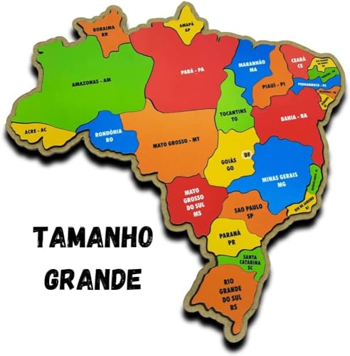 Quebra Cabeça Mapa Do Brasil Em Madeira Infantil Tamanho Grande Diversão MDF Decorativo Encaixo Brin