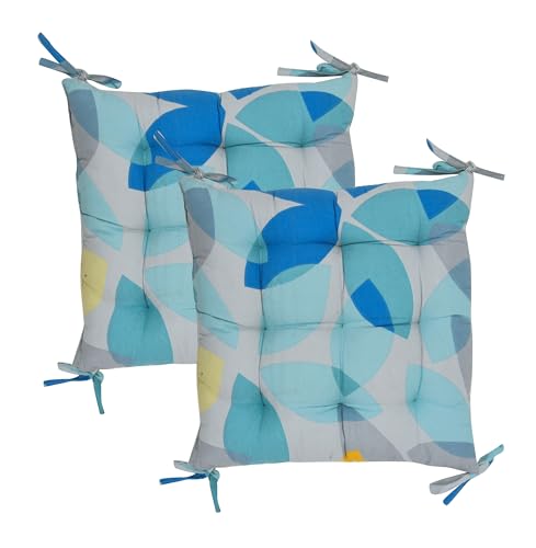 Image of COZY FURNISH Microfiber Cotton Chair Pads with Four Corner Ties 16x16(Inches) 41X41(CM) Square, Pack of 2 | Extra-Comfortable & Soft Seat Cushions | Ergonomic Pillows