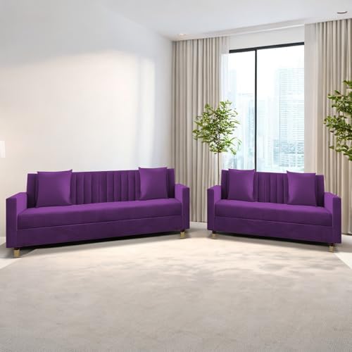 Image of Casaliving Garcia 3+2 Seater Sofa Set for Living Room (Purple Colour) Premium Fabric Sofa