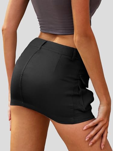 Image of ELLEVEN Low Rise Denim Mini Skirt for Women High Stretch Jean Skirts | Women's Sexy Bodycon Cargo Denim Skirt with Pockets, Y2K Casual Jean Style, Trendy Summer Outfits