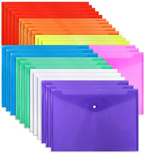 EOOUT 28pcs Plastic envelopes, Poly Envelope Folder, 8 Colors, Clear Plastic folders with Snap Button Closure, A4 Size, Letter Size, for School and Office Supplies EOOUT 28pcs Plastic envelopes, Poly Envelope Folder, 8 Colors, Clear Plastic folders with Snap Button Closure, A4 Size, Letter Size, for School and Office Supplies